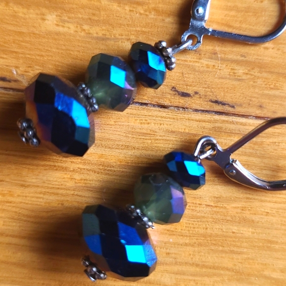 Handmade Steampunk Blue Imperial Jasper Teardrop Necklace and Earrings - Picture 12 of 12